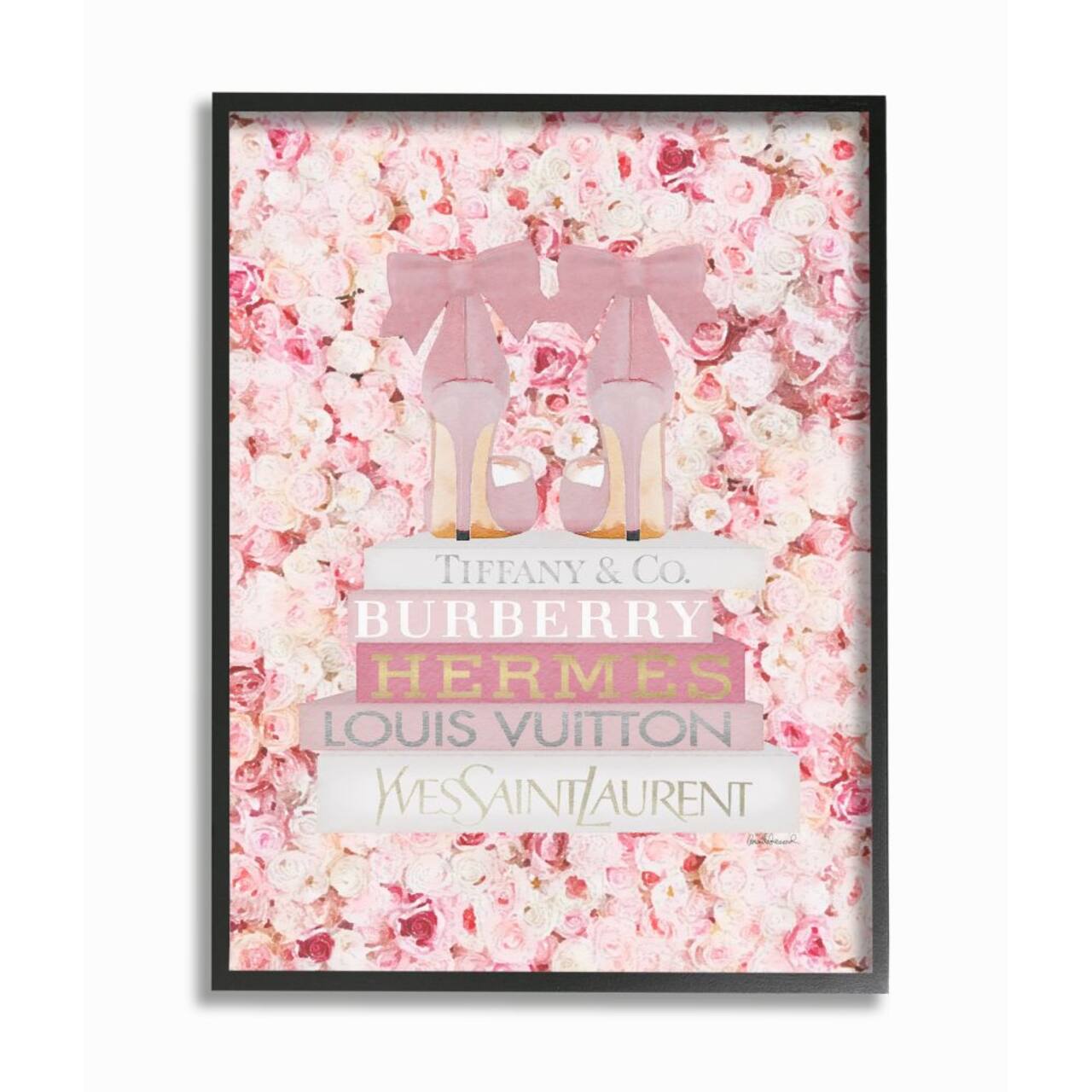 Stupell Industries Pink Fashion Heals with Glam Books and Rose Details Framed Wall Art